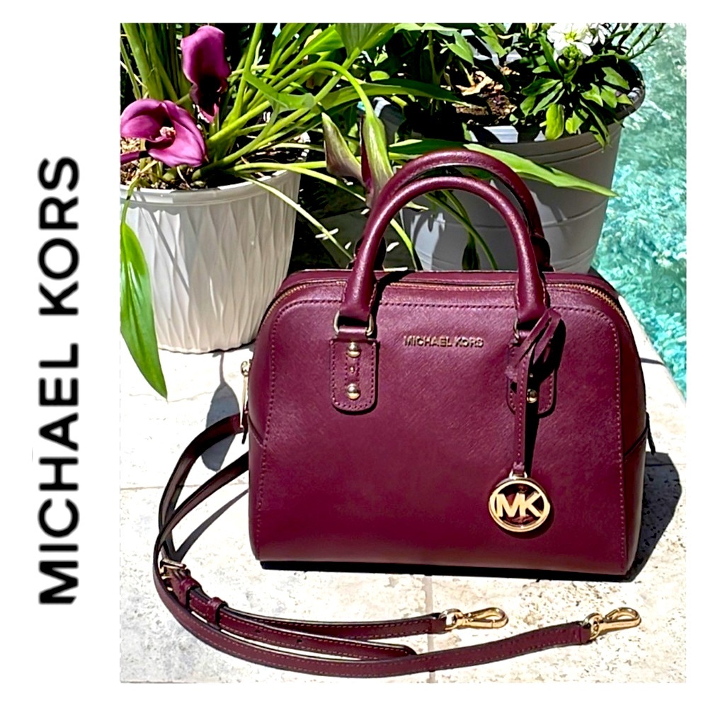 Michael Kors Sandrine Merlot Sm Satchel/Crossbody Bag with Long Strap